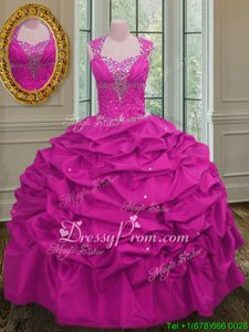 Fuchsia 15th Birthday Dress Military Ball and Sweet 16 and Quinceanera and For withBeading and Pick Ups Straps Cap Sleeves Lace Up