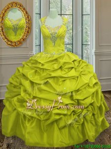 Floor Length Yellow Green Quince Ball Gowns Straps Sleeveless Lace Up