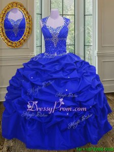 Artistic Taffeta Straps Sleeveless Lace Up Beading and Pick Ups Quinceanera Dress inRoyal Blue