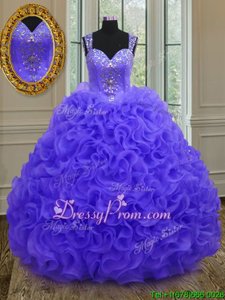 Sweet Purple Ball Gowns Organza Straps Sleeveless Beading and Ruffles Floor Length Zipper Sweet 16 Dress