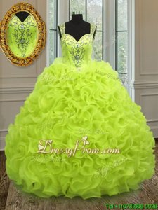 Low Price Yellow Green Zipper Sweet 16 Quinceanera Dress Beading and Ruffles Sleeveless Floor Length
