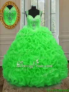 Hot Selling Spring Green Zipper Quinceanera Dress Beading and Ruffles Sleeveless Floor Length