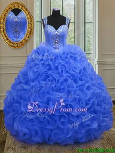 Elegant Sleeveless Organza Floor Length Zipper Sweet 16 Quinceanera Dress inRoyal Blue forSpring and Summer and Fall and Winter withBeading and Ruffles