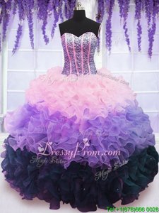 Excellent Multi-color Ball Gowns Beading and Ruffles and Ruffled Layers Sweet 16 Dresses Lace Up Organza Sleeveless Floor Length