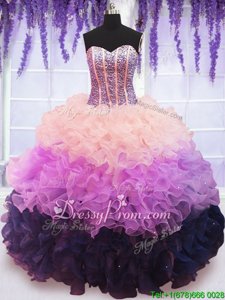 Fitting Multi-color Sweetheart Lace Up Beading and Ruffles and Ruffled Layers Sweet 16 Quinceanera Dress Sleeveless