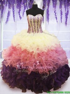 Low Price Ball Gowns Sweet 16 Dress Multi-color Sweetheart Organza Sleeveless Floor Length Lace Up