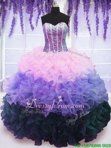 Popular Sweetheart Sleeveless Organza Ball Gown Prom Dress Beading and Ruffles and Ruffled Layers Lace Up