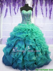 Decent Spring and Summer and Fall and Winter Organza Sleeveless Floor Length Quinceanera Dress andBeading and Ruffles