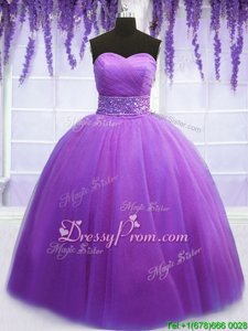 Flirting Purple Sleeveless Tulle Lace Up Quinceanera Dresses forMilitary Ball and Sweet 16 and Quinceanera
