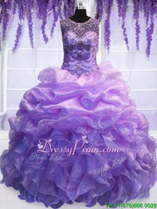 Decent Spring and Summer and Fall and Winter Organza Sleeveless Floor Length Sweet 16 Dress andBeading and Pick Ups