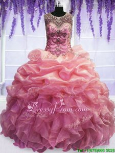 Dazzling Spring and Summer and Fall and Winter Organza Sleeveless Floor Length Quinceanera Dress andBeading and Pick Ups