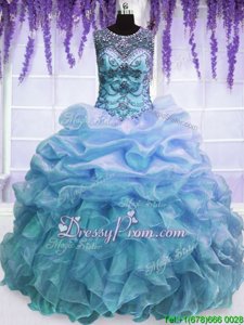 Extravagant Floor Length Ball Gowns Sleeveless Blue Vestidos de Quinceanera Lace Up