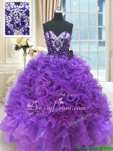 Great Purple Sleeveless Organza Lace Up Vestidos de Quinceanera forMilitary Ball and Sweet 16 and Quinceanera