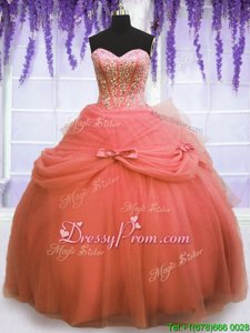 Most Popular Floor Length Ball Gowns Sleeveless Watermelon Red Quinceanera Dress Lace Up