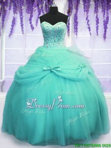 Ball Gowns Quinceanera Gowns Aqua Blue Sweetheart Tulle Sleeveless Floor Length Lace Up