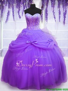 Customized Sweetheart Sleeveless Lace Up Quinceanera Gown Lavender Tulle