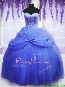 Superior Blue Quinceanera Gown Military Ball and Sweet 16 and Quinceanera and For withBeading and Bowknot Sweetheart Sleeveless Lace Up