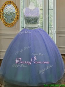 Dramatic Floor Length Lavender Ball Gown Prom Dress Scoop Sleeveless Zipper