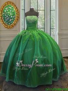 Spectacular Green Sweet 16 Dress Military Ball and Sweet 16 and Quinceanera and For withSequins Strapless Sleeveless Lace Up