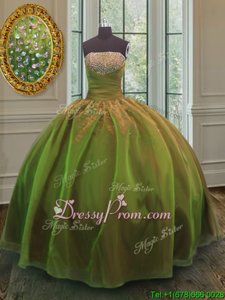 Amazing Olive Green Sleeveless Floor Length Sequins Lace Up Quinceanera Gowns