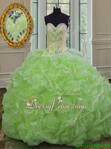 Fashionable Spring Green Ball Gowns Organza Sweetheart Sleeveless Beading Lace Up Quinceanera Dress Sweep Train
