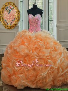 Ideal Beading Vestidos de Quinceanera Orange Lace Up Sleeveless Floor Length