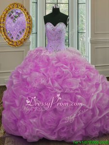 Fancy Lilac Ball Gown Prom Dress Organza Sweep Train Sleeveless Spring and Summer and Fall and Winter Beading and Pick Ups