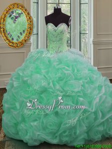 On Sale Sleeveless Beading and Pick Ups Lace Up Sweet 16 Quinceanera Dress with Apple Green Sweep Train