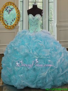 Luxury Blue Quinceanera Gowns Sweetheart Sleeveless Sweep Train Lace Up