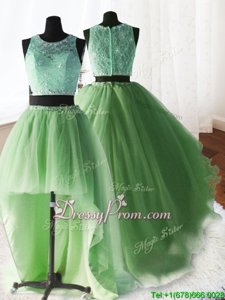 Customized Sleeveless With Train Beading and Lace and Ruffles Zipper 15th Birthday Dress with Yellow Green Brush Train