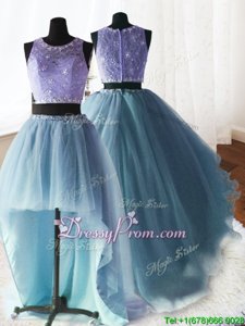 Captivating Baby Blue Sweet 16 Dress Military Ball and Sweet 16 and Quinceanera and For withBeading and Lace and Ruffles Scoop Sleeveless Brush Train Zipper