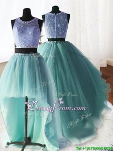 New Arrival Sleeveless Organza and Tulle and Lace With Brush Train Zipper Quinceanera Dress inApple Green forSpring and Summer and Fall and Winter withBeading and Ruffles