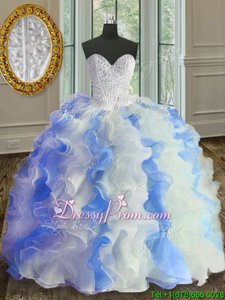 Flare Sleeveless Beading and Ruffles Lace Up Quinceanera Dress