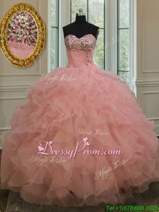 Colorful Watermelon Red Quinceanera Gowns Military Ball and Sweet 16 and Quinceanera and For withBeading and Ruffles Sweetheart Sleeveless Lace Up
