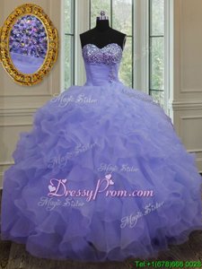 Luxury Sleeveless Beading and Ruffles Lace Up Vestidos de Quinceanera