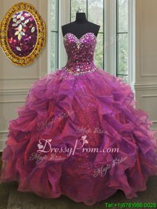 Captivating Purple Sleeveless Beading and Ruffles Floor Length Sweet 16 Dress