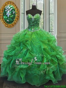 Hot Sale Spring Green Lace Up Vestidos de Quinceanera Beading and Ruffles Sleeveless Floor Length