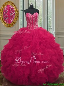 Superior Floor Length Lace Up Quinceanera Dress Coral Red and In forMilitary Ball and Sweet 16 and Quinceanera withBeading and Ruffles