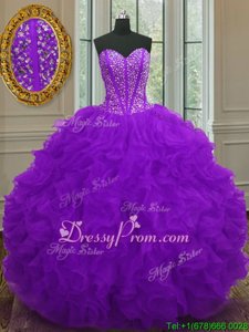 Pretty Sleeveless Beading and Ruffles Lace Up Quinceanera Gowns