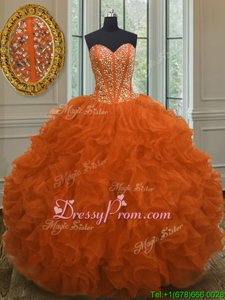 Romantic Orange Red Sleeveless Beading and Ruffles Floor Length 15 Quinceanera Dress