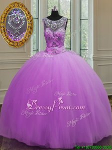Custom Fit Purple Sleeveless Beading Floor Length Ball Gown Prom Dress