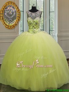 Classical Ball Gowns 15th Birthday Dress Yellow Green Sweetheart Tulle Sleeveless Floor Length Lace Up