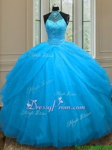 Fitting Sweetheart Sleeveless Tulle Ball Gown Prom Dress Beading Lace Up