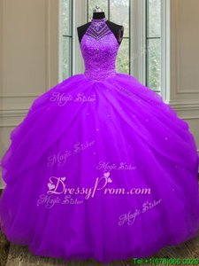 Decent Purple Sleeveless Beading and Sequins Floor Length Vestidos de Quinceanera