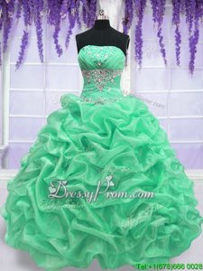 Low Price Beading Quince Ball Gowns Apple Green Lace Up Sleeveless Floor Length