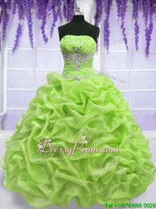 Cute Yellow Green Lace Up Strapless Beading and Pick Ups Quinceanera Dress Organza Sleeveless