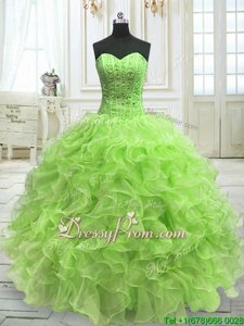 Best Selling Yellow Green Quinceanera Dress Military Ball and Sweet 16 and Quinceanera and For withBeading and Ruffles Sweetheart Sleeveless Lace Up