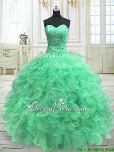 Decent Green Ball Gown Prom Dress Military Ball and Sweet 16 and Quinceanera and For withBeading and Ruffles Sweetheart Sleeveless Lace Up
