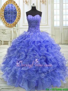 Fabulous Sleeveless Lace Up Floor Length Beading and Ruffles Vestidos de Quinceanera