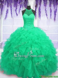 Customized Spring and Summer and Fall and Winter Organza Sleeveless Floor Length Vestidos de Quinceanera andBeading and Ruffles